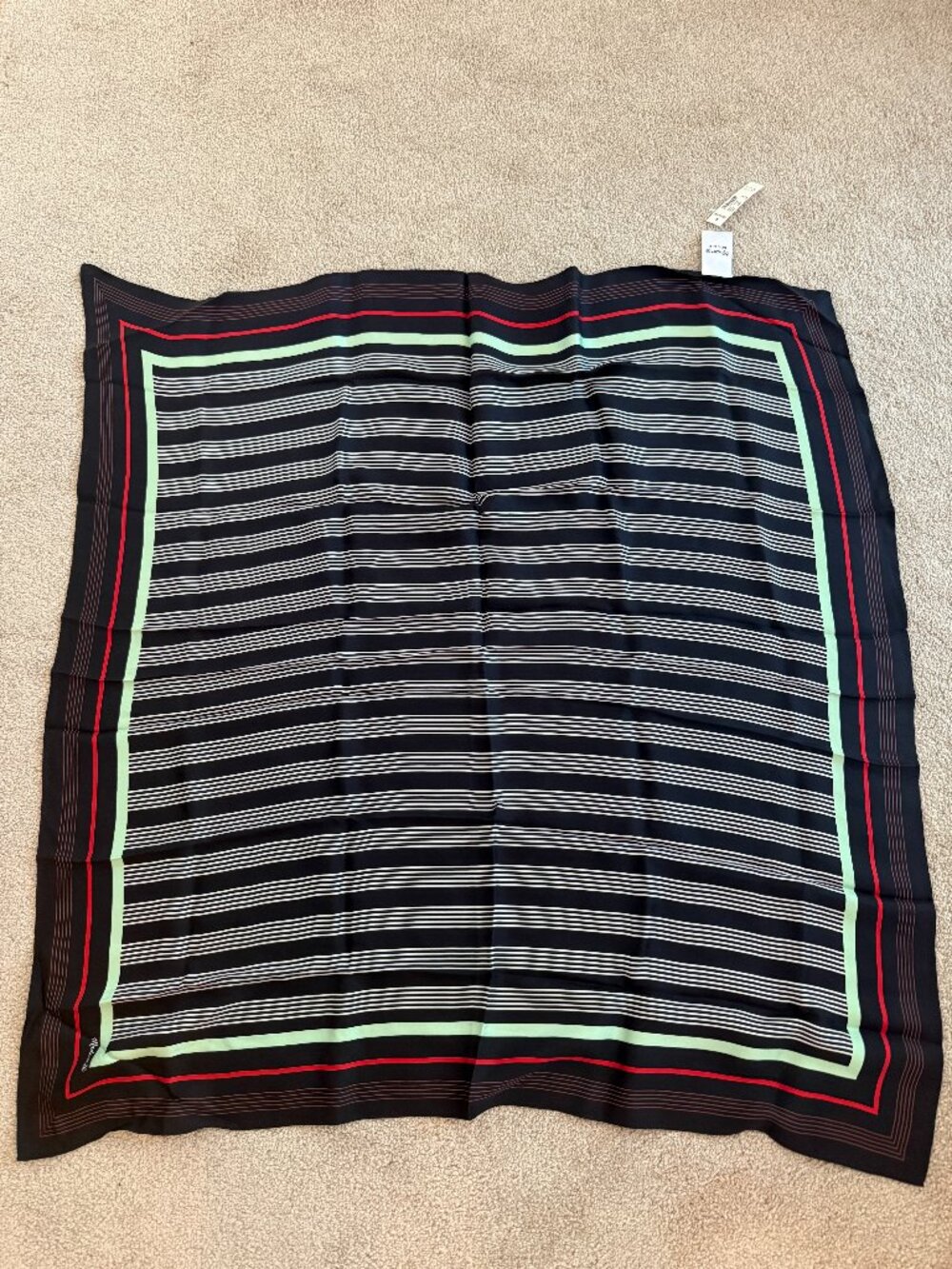 Madewell 100% Silk Striped Square Scarf Black Multicolor NWT